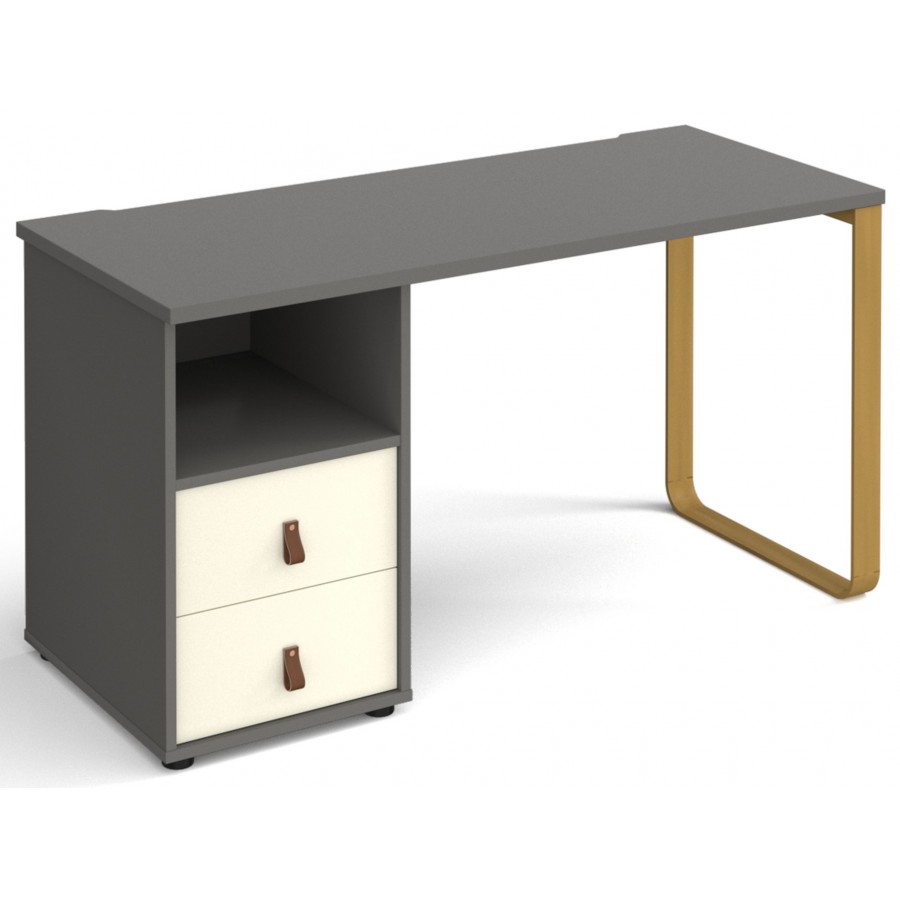 Cairo Straight Desk with Brass Leg and Integrated Drawers